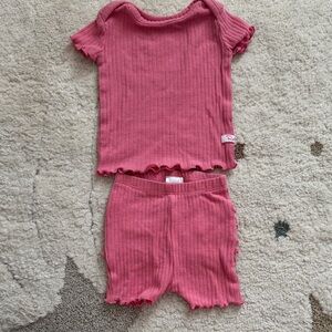 Ruffle Butts Pink Ribbed Baby Set